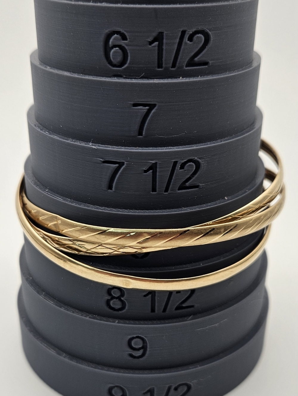 10K Gold Rolling Bangle Bracelet Signed BAW Triple Band Interlocking